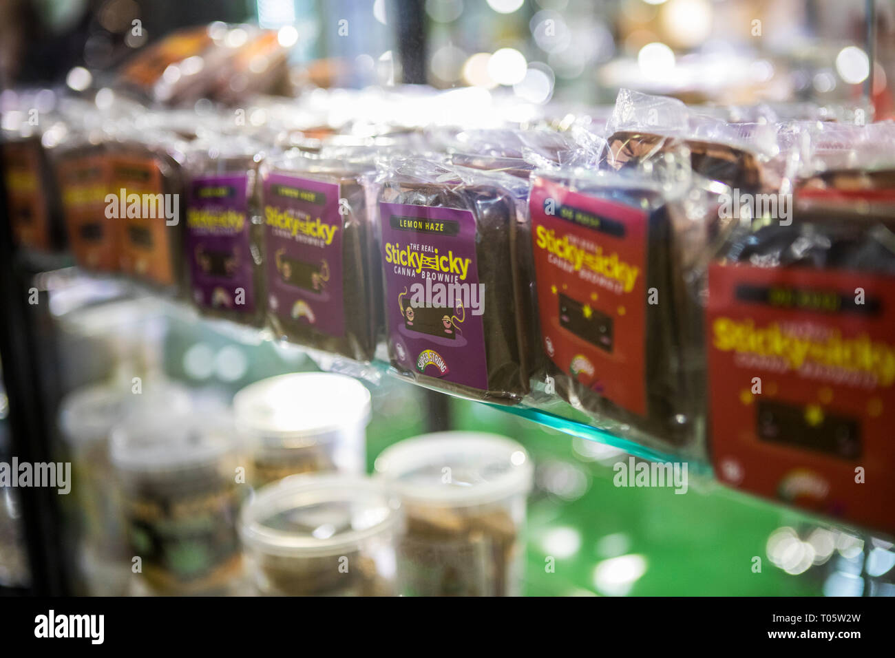 Barcelona, Spain. 16th March 2019. Cannabis Edible are seen during the festival. Spannabis 2019, a cannabis festival and biggest in Europe. Kannabia is one of the larger seed banks during the festival and it’s visited by thousands of people every year. Credit: SOPA Images Limited/Alamy Live News Stock Photo