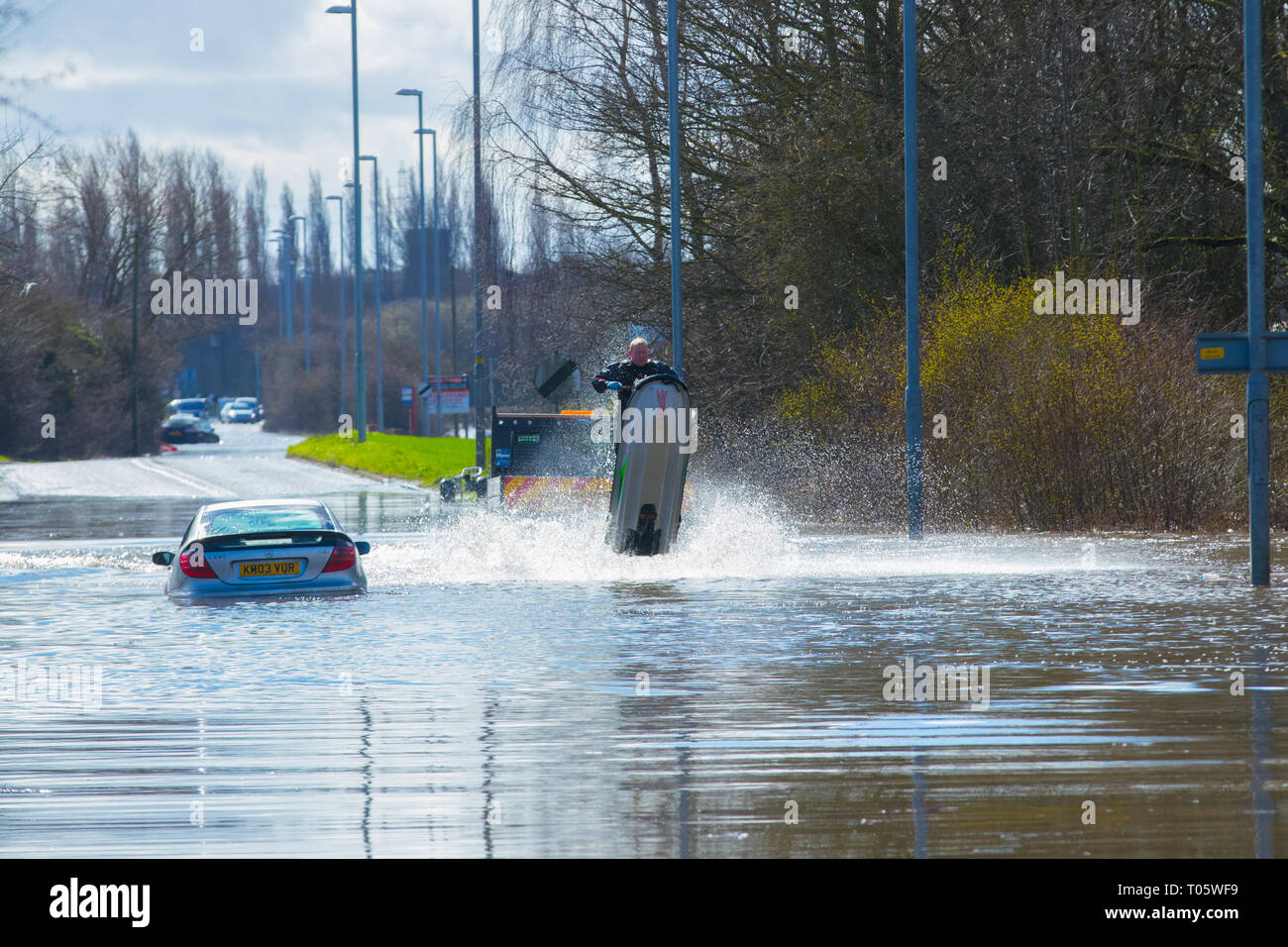 West Yorkshire, UK. 17th March 2019.  Motorists in Castleford stranded in floods. Credit: Yorkshire Pics/Alamy Live News Stock Photo