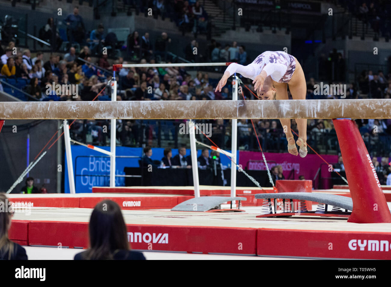 Liverpool, UK. 17th March 2019. Halle Hilton of South Essex Gymnastics competing at the Men’s and Women’s Artistic British Championships 2019, M&S Bank Arena, Liverpool, UK. Credit: Iain Scott Photography/Alamy Live News Stock Photo
