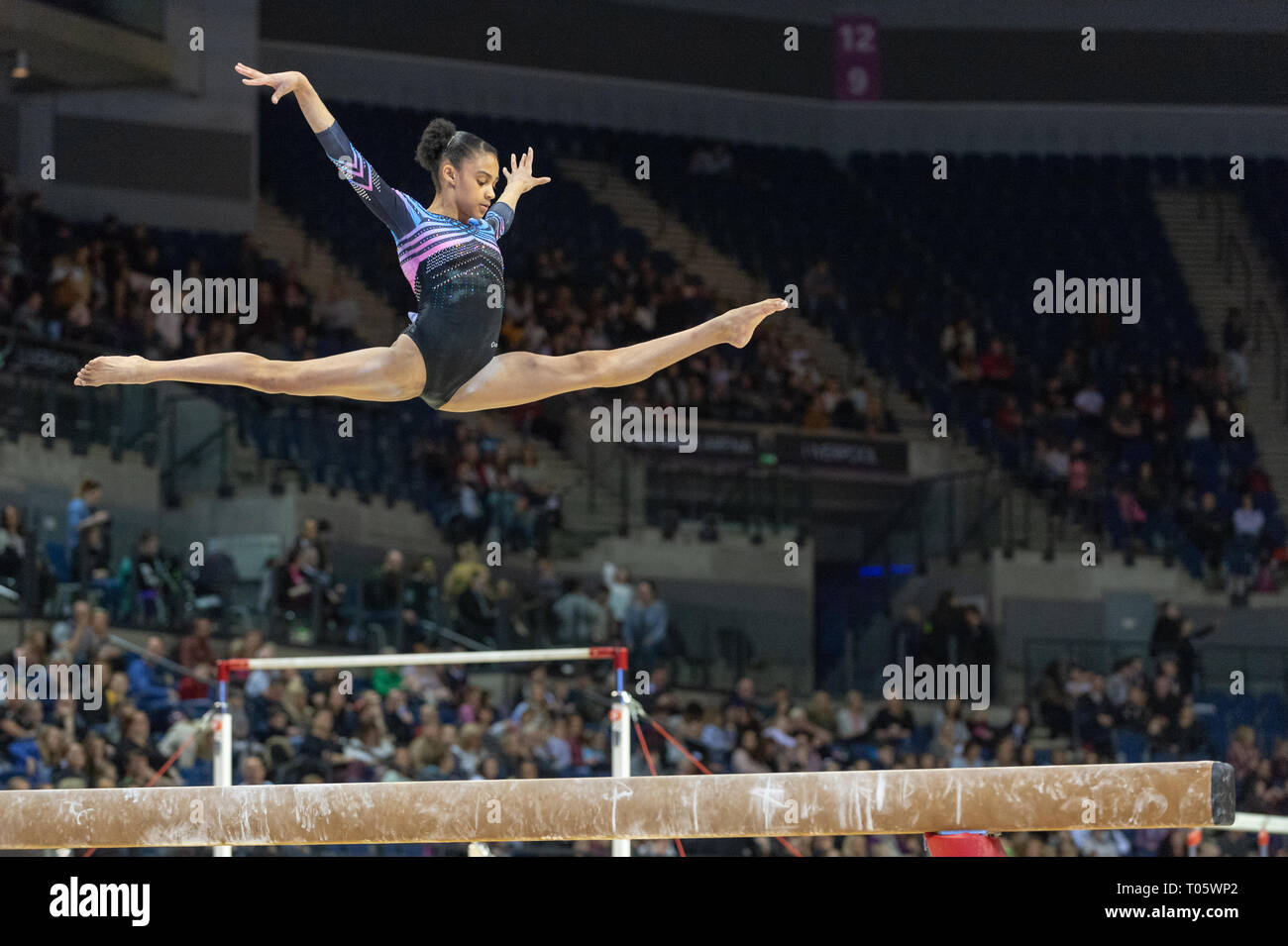 Liverpool, UK. 17th March 2019. Ondine Achampong of Sapphire competing at the Men’s and Women’s Artistic British Championships 2019, M&S Bank Arena, Liverpool, UK. Credit: Iain Scott Photography/Alamy Live News Stock Photo