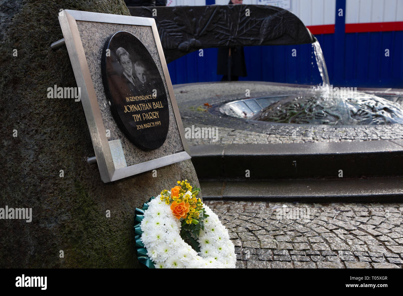 Cheshire, UK. 17th March 2019.  The annual St Patrick’s Day Parade took place, starting at 10.30 in the morning from The Irish Club in Orford Lane to ‘The River of Life’ in Bridge Street in the Town Centre, where a short service was held to remember the 25th anniversary of the Warrington Bombing Credit: John Hopkins/Alamy Live News Stock Photo