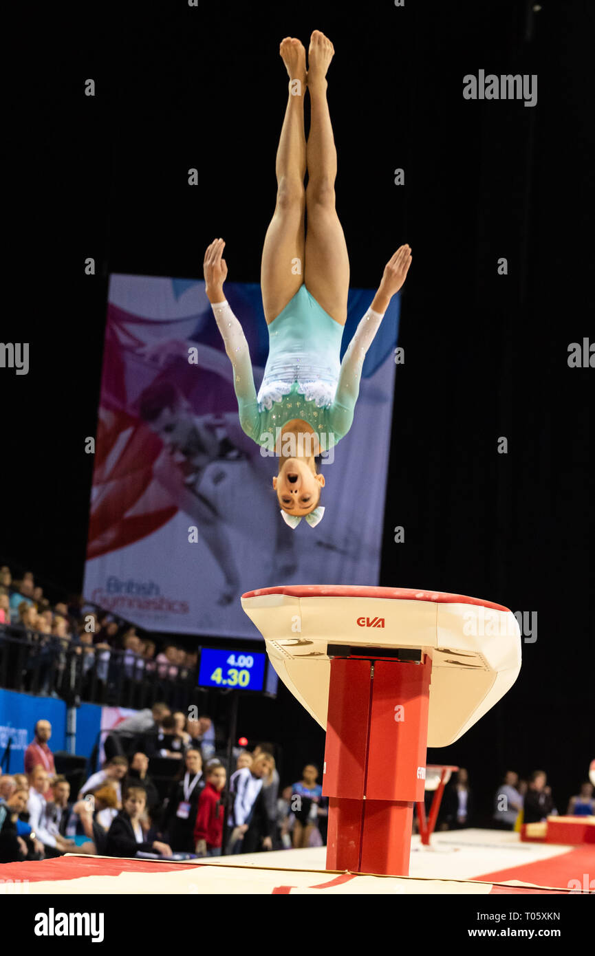 liverpool uk 17th march 2019 jessica gadirova of aylesbury gymnastics club competing at the men s and women s artistic british championships 2019 m s bank arena liverpool uk credit iain scott photography alamy live news