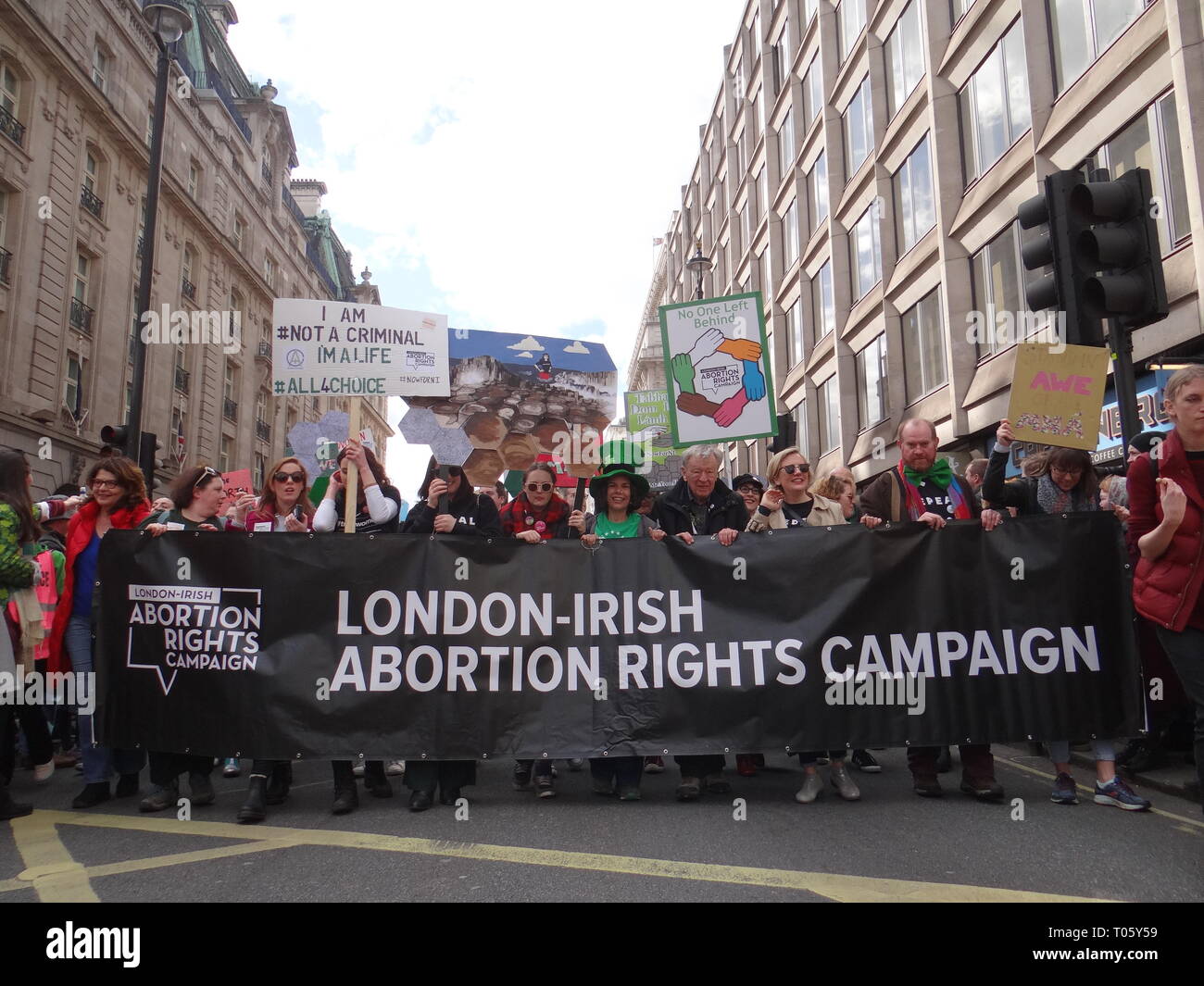 London, UK. 17th March 2019. London-Irish abortions rights campaign at St. Patrick's Parade in London, UK Credit: Nastia M/Alamy Live News Stock Photo