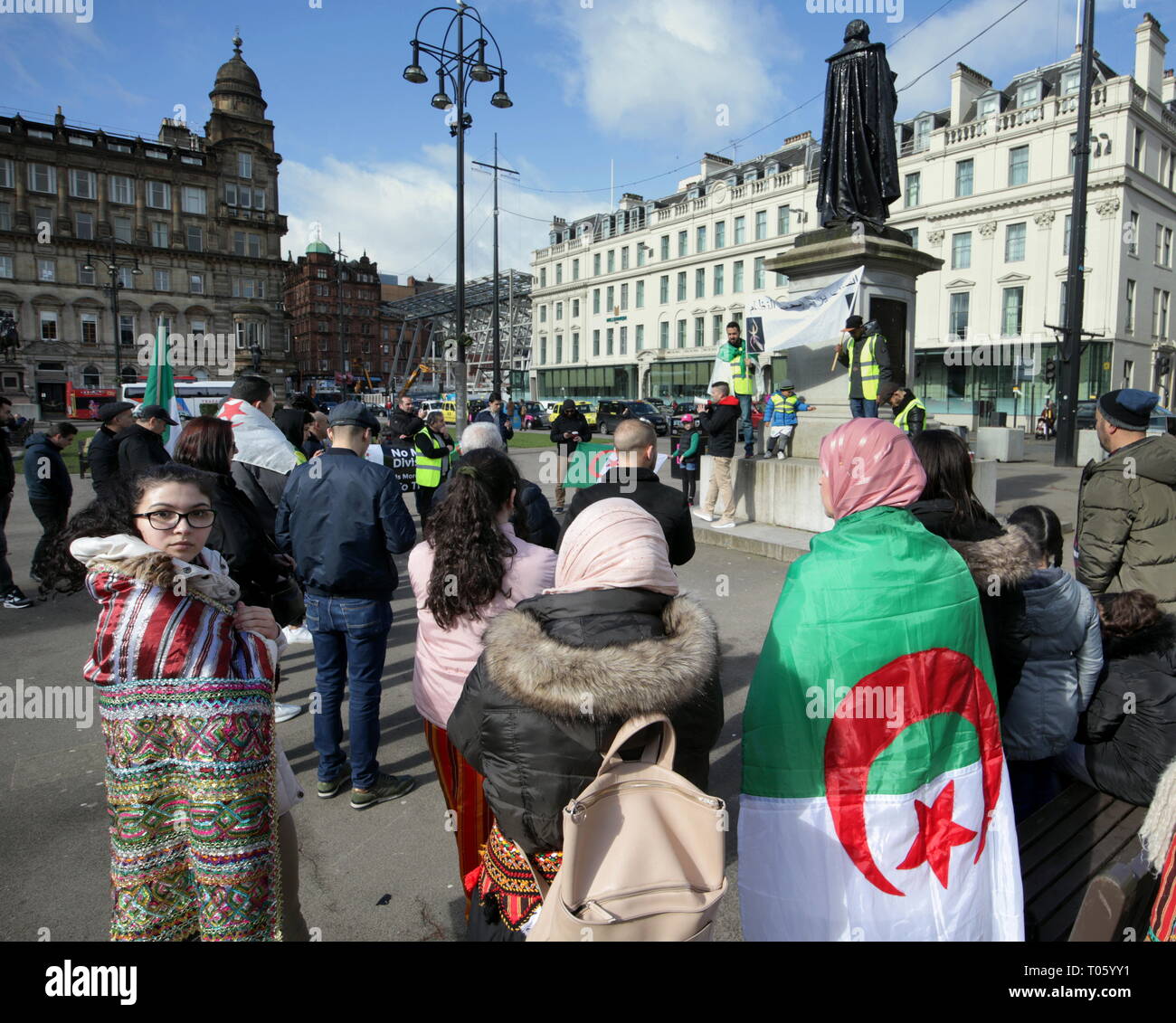 Glasgow, Scotland, UK, 17th March, 2019. Algerian Protests: A Popular Movement Against an Ailing President were Demonstrating  in George Square the civil hub in Glasgow today. Gerard Ferry/Alamy Live News Stock Photo
