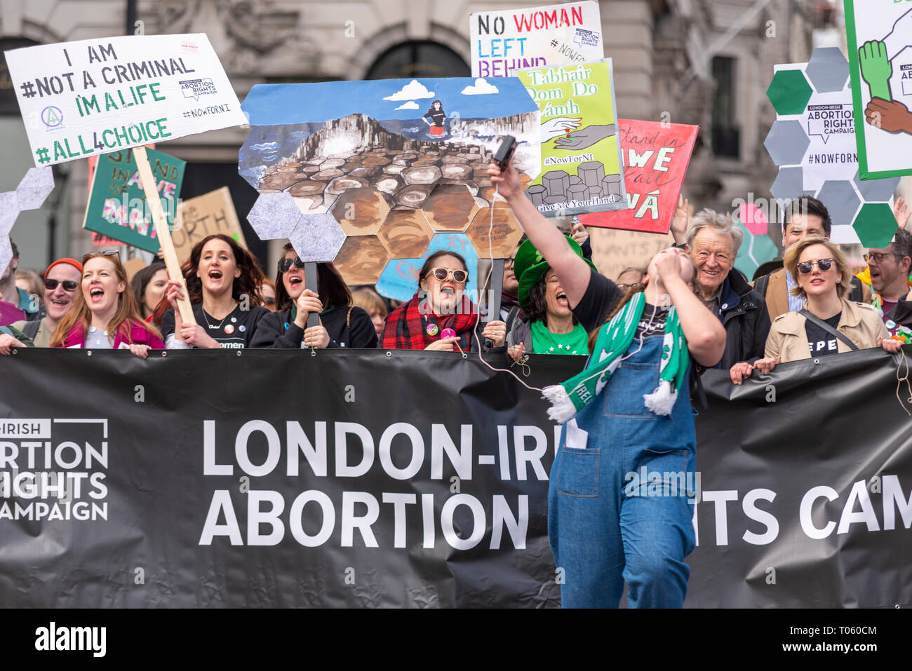 Traditional St Patrick's Day Parade through London, UK. London Irish Abortion rights campaign Stock Photo