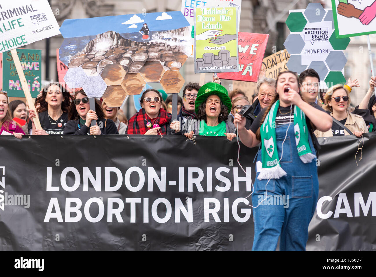 Traditional St Patrick's Day Parade through London, UK. London Irish Abortion rights campaign Stock Photo