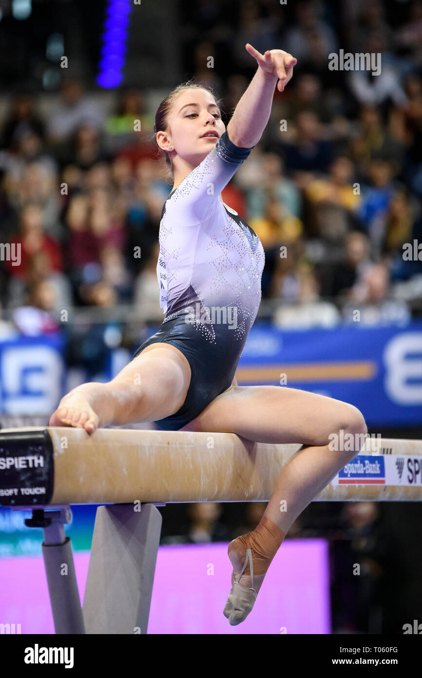 Anne-Marie Padurariu (CAN) on the hoverbay. GES/Gymnastics/EnBW DTB Pokal, World Cup Ladies, 17.03.2019 - GES/Artistic Gymnastics/Gymnastics World Cup, Stuttgart: 17.03.2019 - | usage worldwide Stock Photo