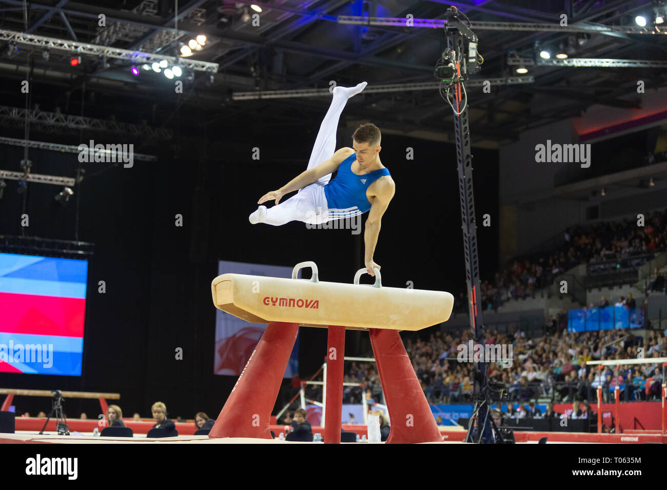 Liverpool, UK. 17th March 2019. Pommel Horse Gold medalist Max Whitlock, MBE of South Essex Gymnastics competing at the Men’s and Women’s Artistic British Championships 2019, M&S Bank Arena, Liverpool, UK. Credit: Iain Scott Photography/Alamy Live News Stock Photo