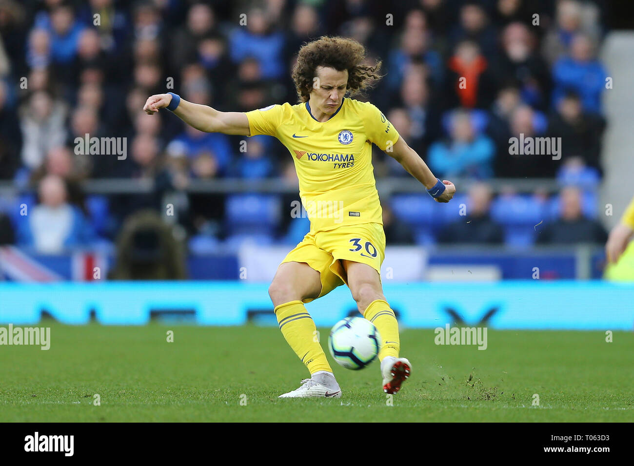 Liverpool, UK. 17th Mar, 2019. David Luiz of Chelsea in action. Premier League match, Everton v Chelsea at Goodison Park in Liverpool on Sunday 17th March 2019.  this image may only be used for Editorial purposes. Editorial use only, license required for commercial use. No use in betting, games or a single club/league/player publications. pic by Chris Stading/Andrew Orchard sports photography/Alamy Live news Credit: Andrew Orchard sports photography/Alamy Live News Stock Photo