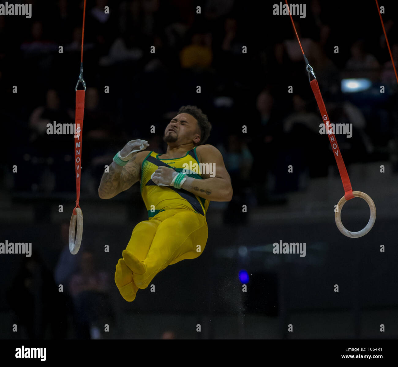 Liverpool, UK. 17th Mar, 2019.  Gymnastics British Championships day 4; BECKFORD Reiss, South Essex Gymnastics Club Men's Artistic Masters Rings Final Credit: Action Plus Sports Images/Alamy Live News Stock Photo