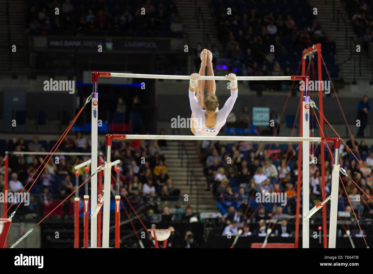 Liverpool, UK. 17th March 2019. Alice Kinsella of Park Wrekin School of Gymnastics competing at