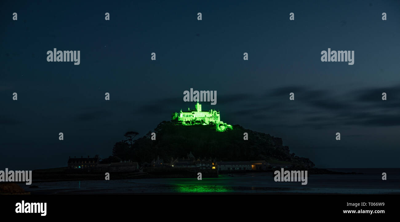 St Michael’s Mount Cornwall  Green for St Patrick’s Day, Tourism Irelands Stock Photo