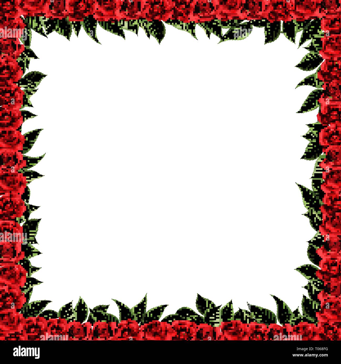 Elegant red roses and green leaves floral bouquet vector design frame ...