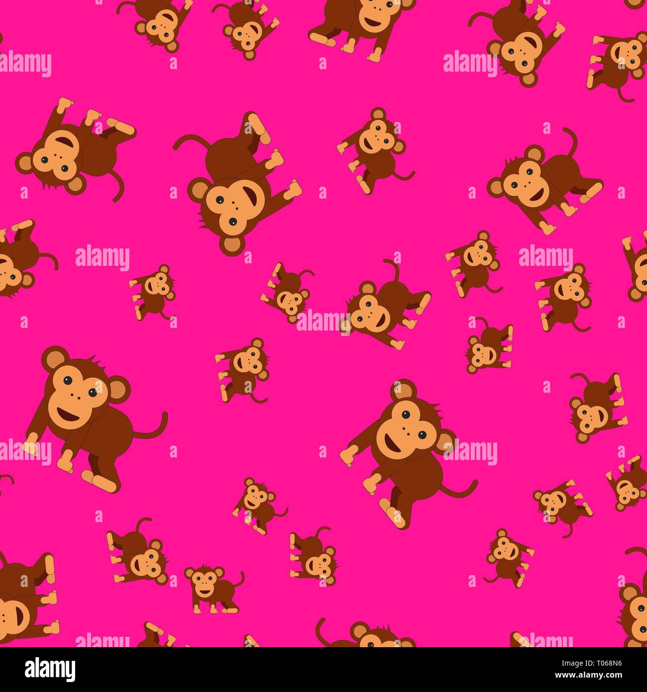 Monkey seamless pattern. Vector illustration in cartoon style on a colored background. Stock Vector