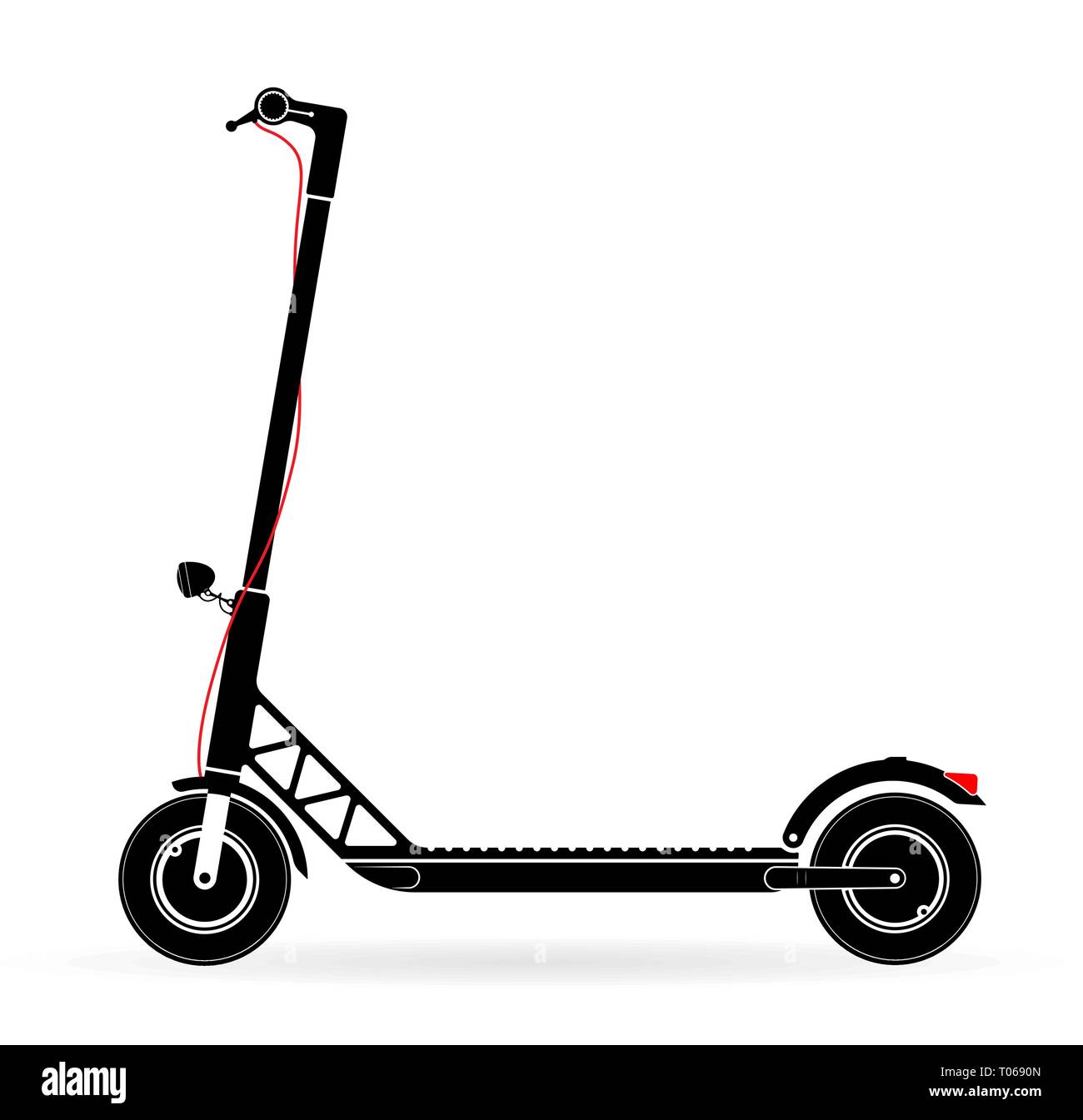 Electric scooter with battery in the platform. Black contour on a white