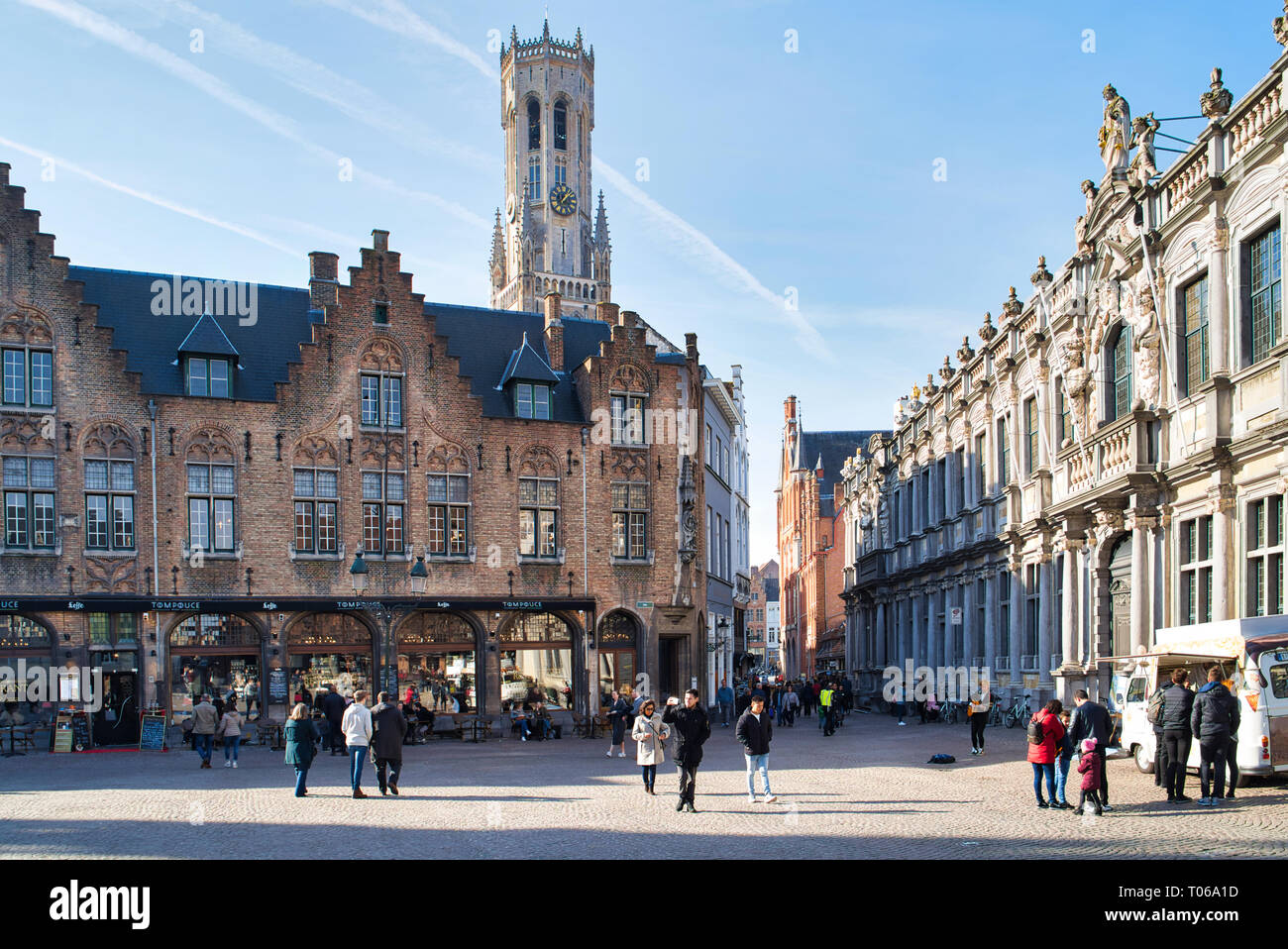 BRUGES, BELGIUM - FEBRUARY 17, 2019: The main city square is Burg. View ...