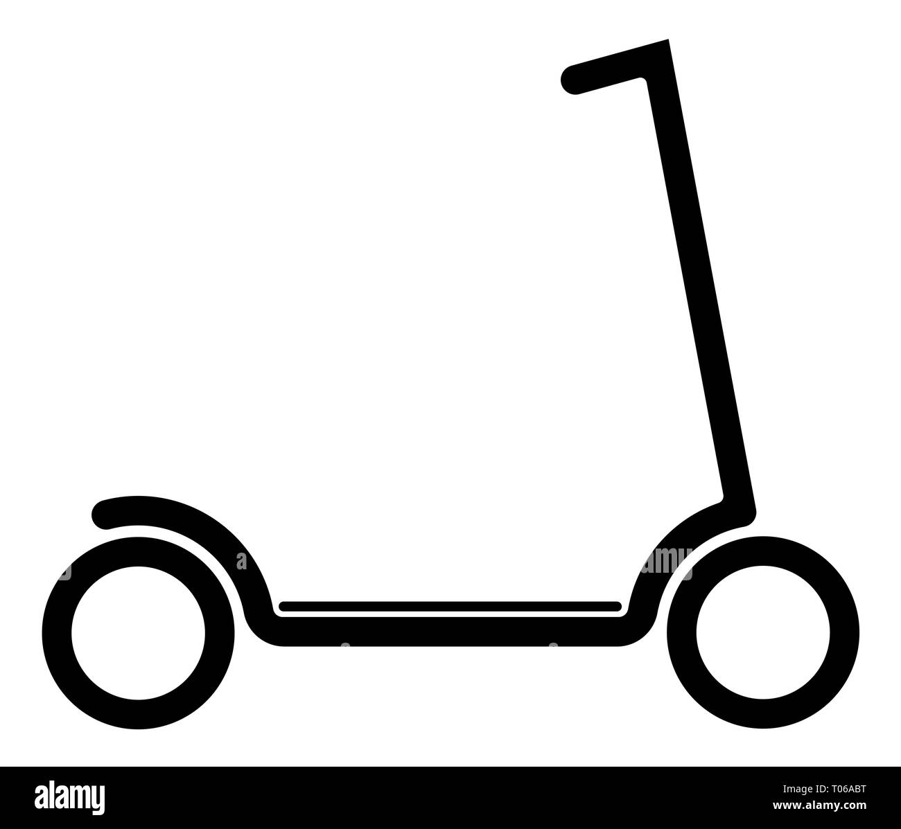 Electric scooter with battery in the platform. Black contour on a white background. Youth modern form of transport. Stock Vector