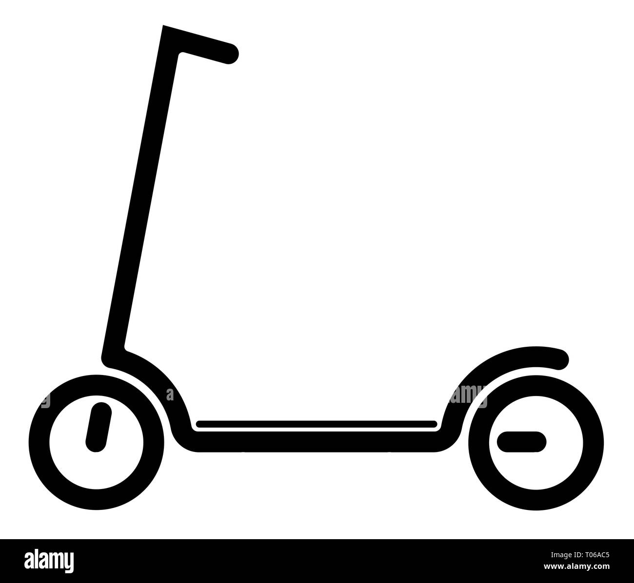 Electric scooter with battery in the platform. Black contour on a white background. Youth modern form of transport. Stock Vector