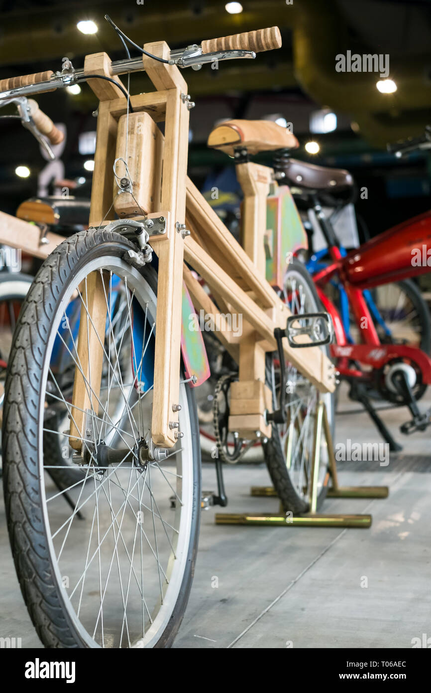 Malaga, Spain - May 20, 2018. bicycle made of wood, Salon Moto & Bike  Andalucía, Malaga city, Spain Stock Photo - Alamy