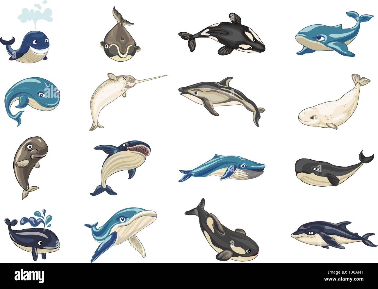 Whale icons set. Cartoon set of whale vector icons for web design Stock ...