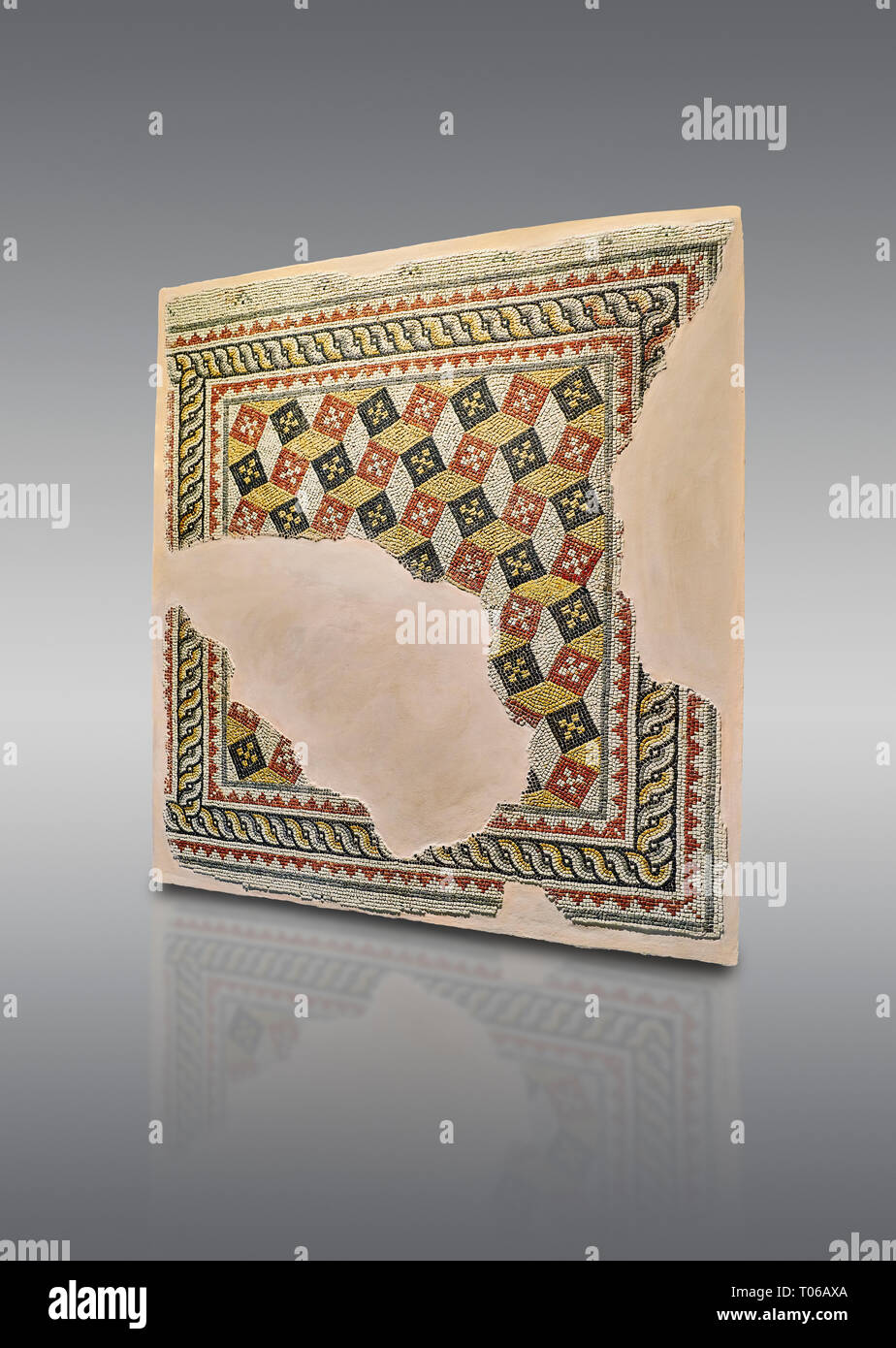 Roman mosaics - Geometric mosaic with 3d illusion. House of