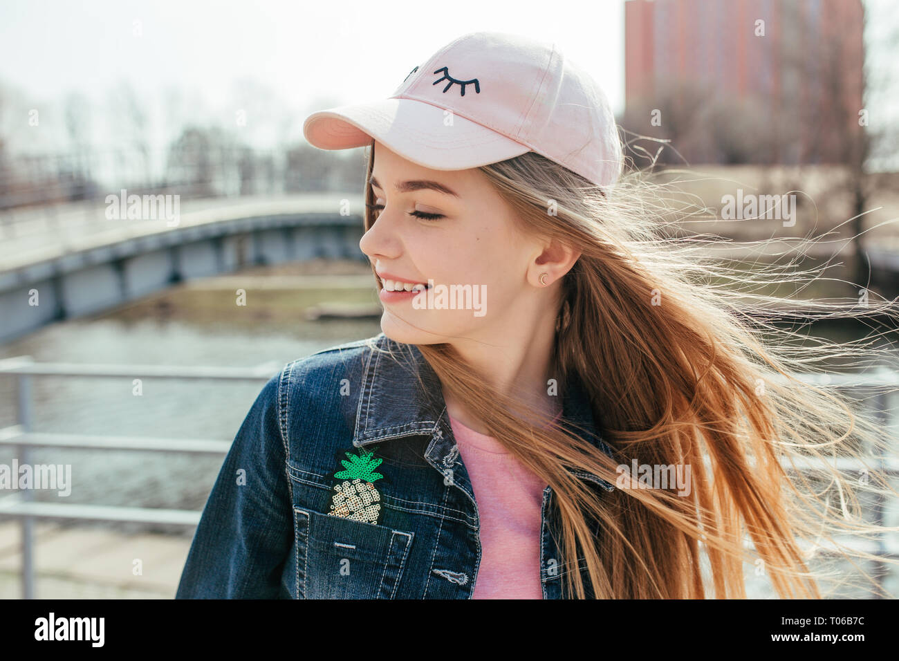 Luxury beauty teenager Happy Young Beautiful Teenager Girl On The Urban Street Stock Photo Alamy