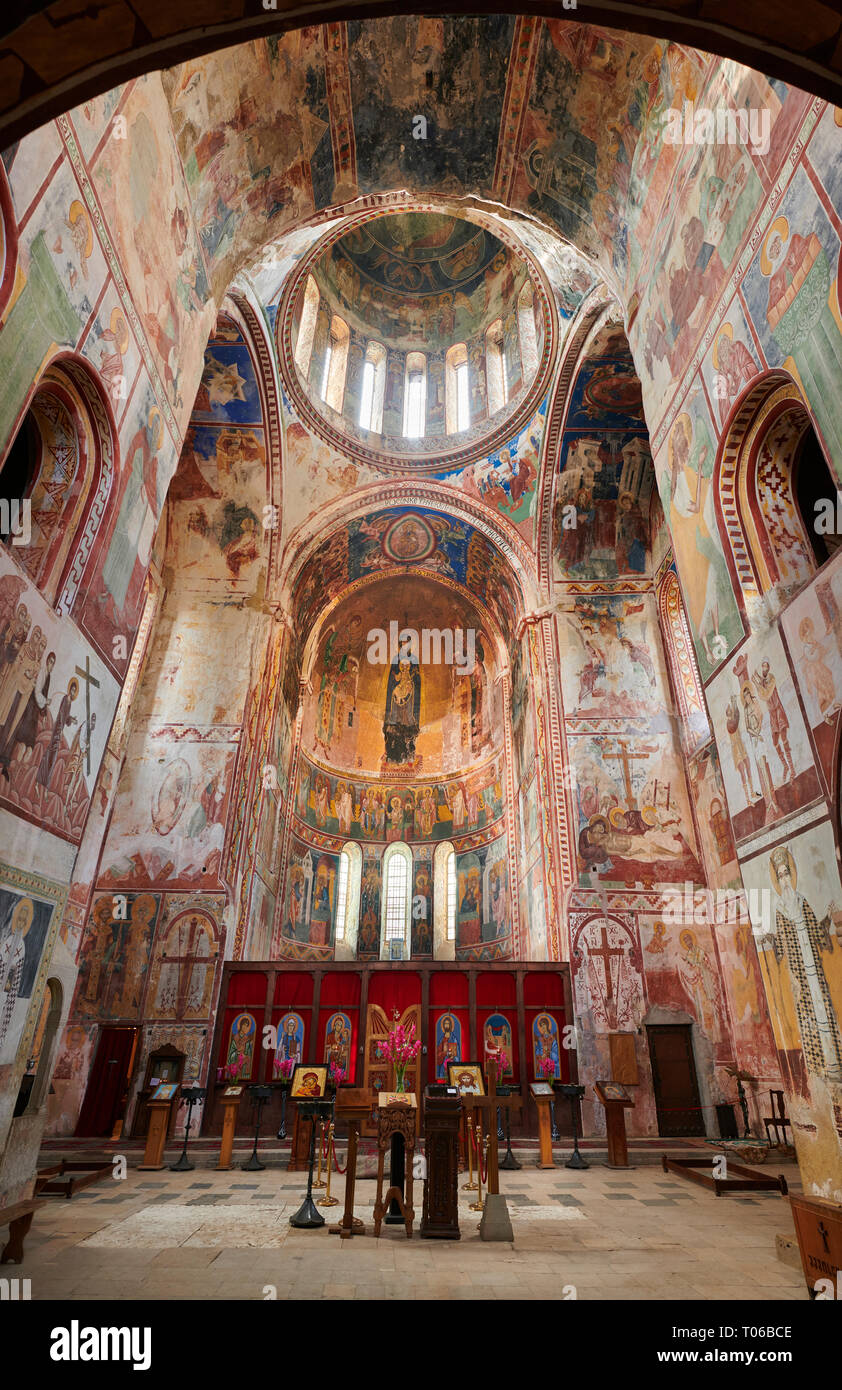 Pictures & images of the Byzantine mosaics and frescoes in the interior of the Gelati Georgian Orthodox Church of the Virgin, 1106. The medieval Gelat Stock Photo