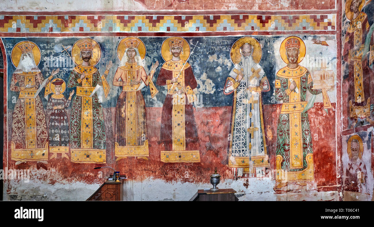 Picture of the Byzantine fresco panels on the north wall of the Gelati Georgian Orthodox Church of the Virgin, Georgia, Europe Stock Photo