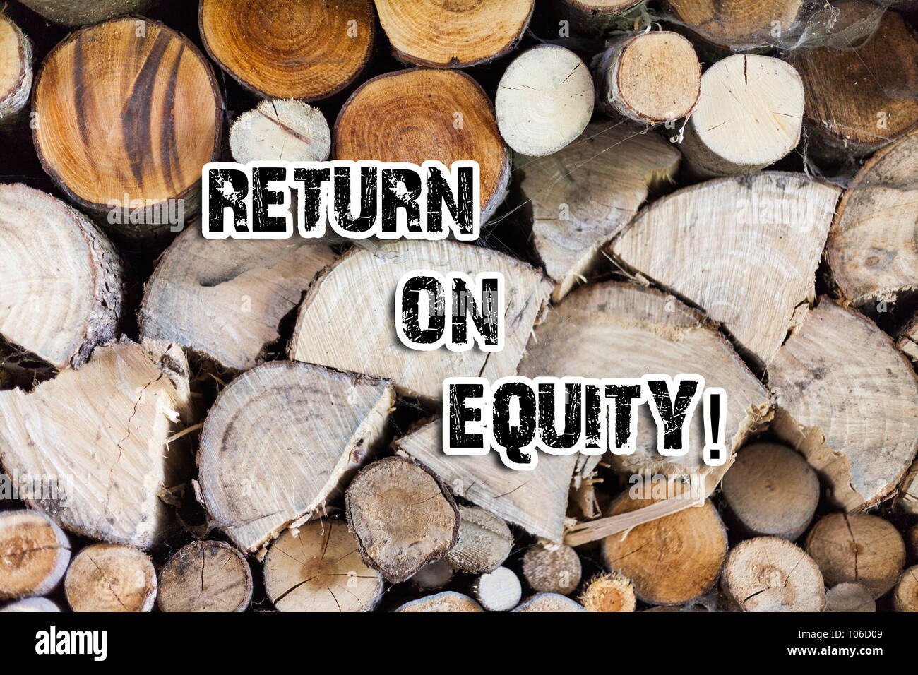 Conceptual hand writing showing Return On Equity. Concept meaning profitability business in relation to value of shareholder Wooden background vintage Stock Photo