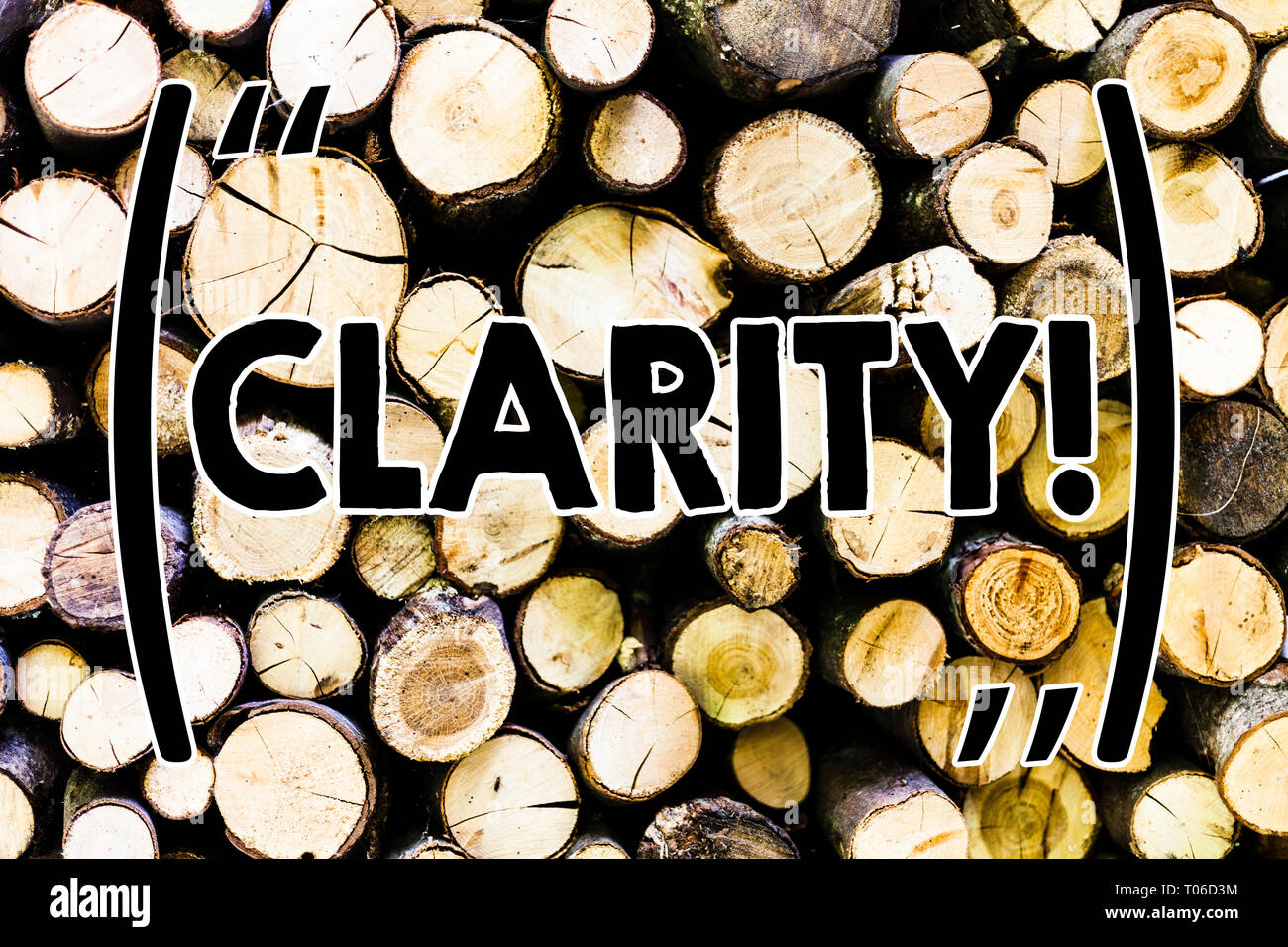 Text sign showing Clarity. Business photo showcasing Certainty Precision Purity Comprehensibility Transparency Accuracy Wooden background vintage wood Stock Photo