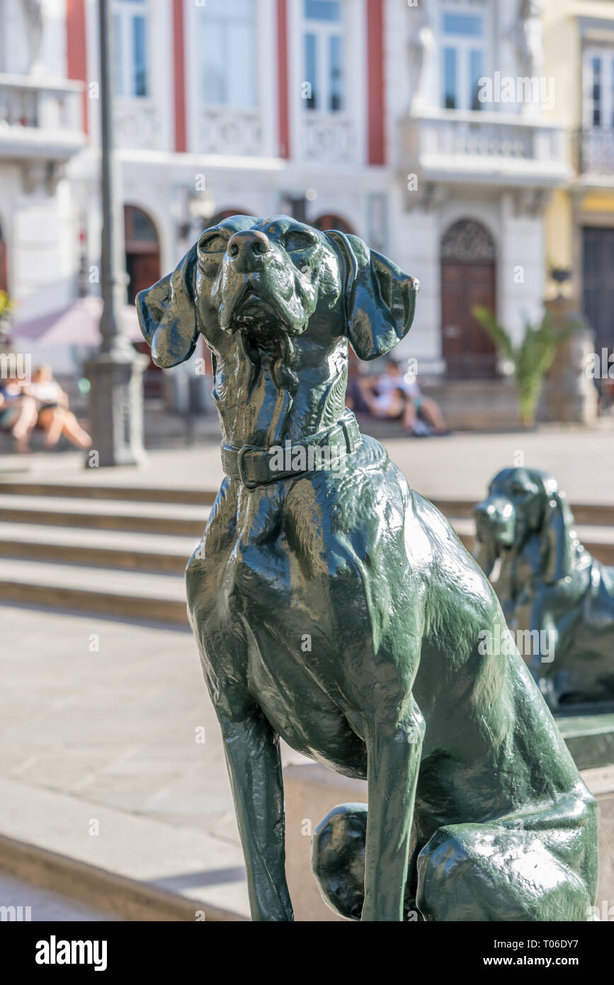 Gran Canaria, Las Palmas city. March 09, 2017. Bronze dog statues representing the animal symbol of the Gran Canaria island. located at Plaza de Santa Stock Photo