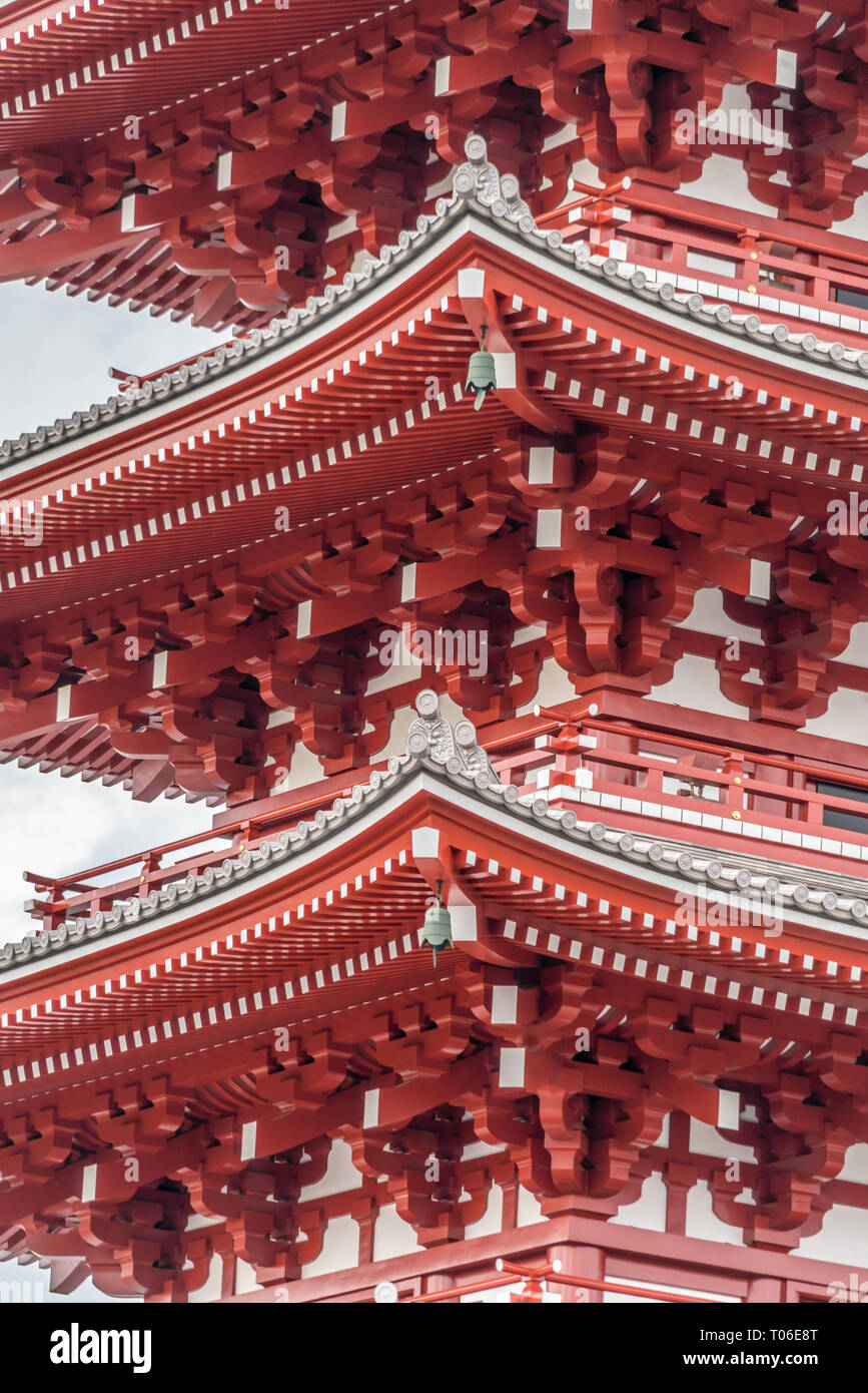 Senso-ji five-story pagoda. Second highest pagoda in Japan. Located in Asakusa, Tokyo, Japan Stock Photo