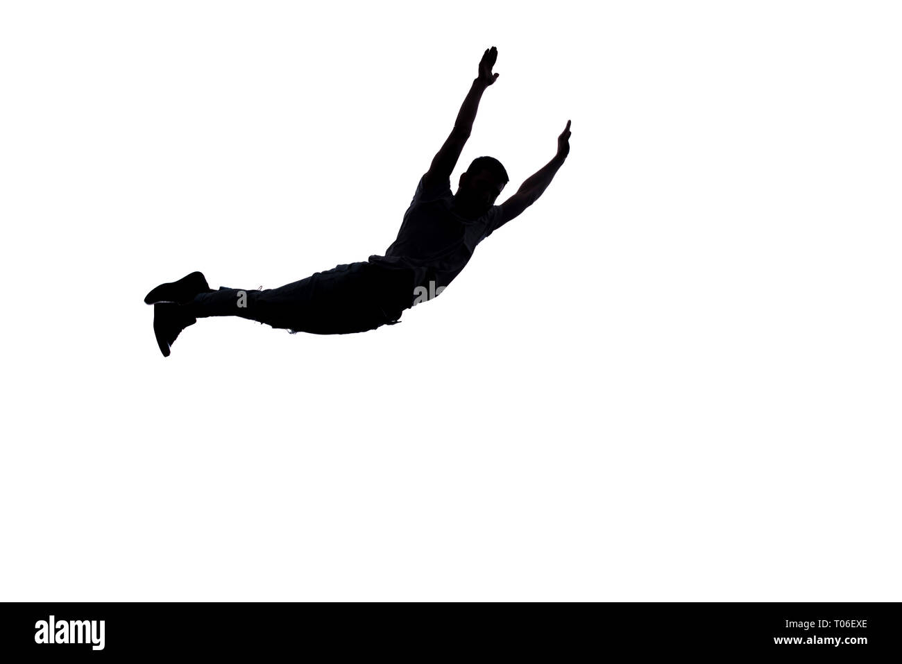 Man in studio is doing freeestyle breakdance Stock Photo