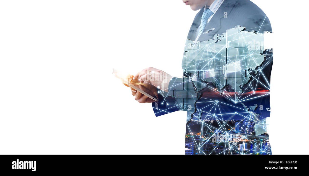 Technologies for global business. Mixed media Stock Photo - Alamy