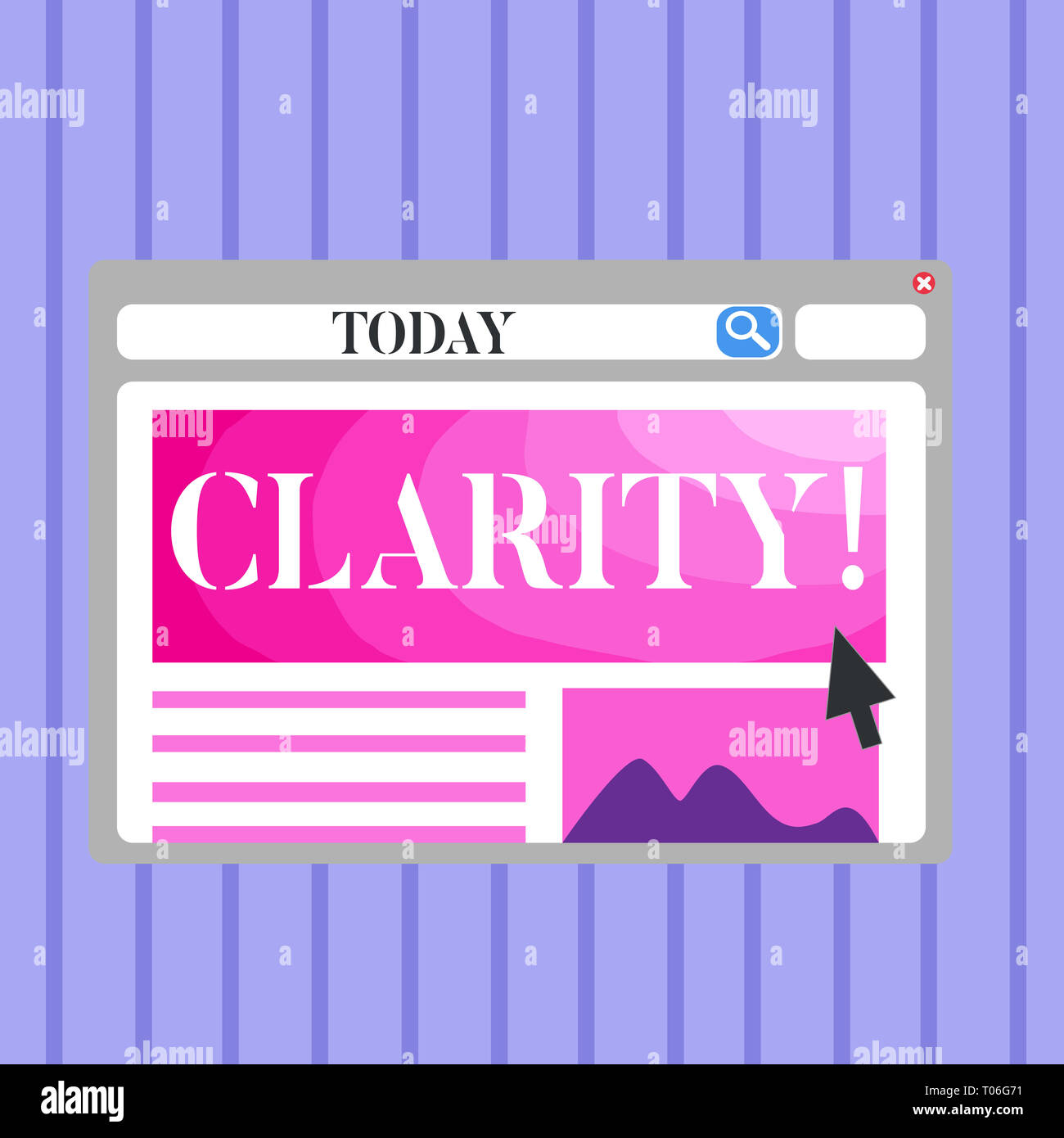Word writing text Clarity. Business photo showcasing Certainty Precision Purity Comprehensibility Transparency Accuracy Blank Template of Pastel Color Stock Photo