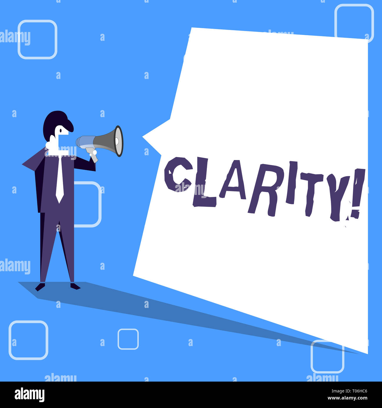 Handwriting text writing Clarity. Conceptual photo Certainty Precision Purity Comprehensibility Transparency Accuracy Businessman Shouting on Megaphon Stock Photo