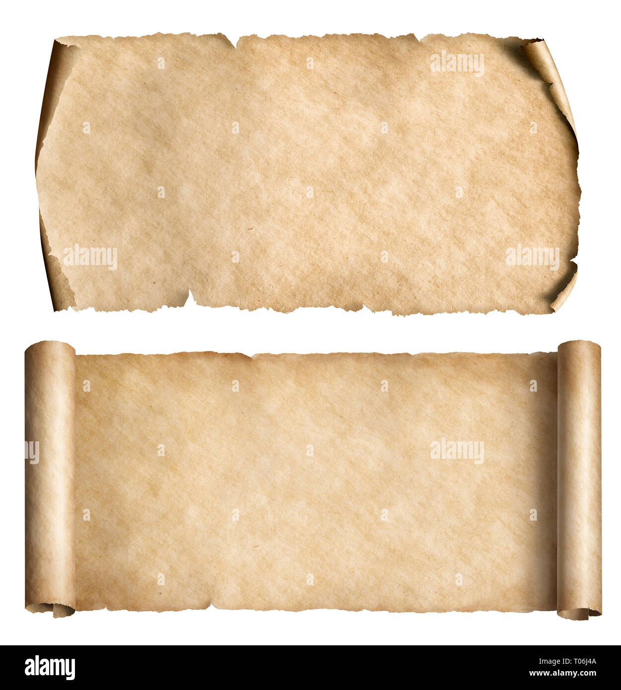 Vintage paper or parchment scrolls set isolated on white Stock Photo