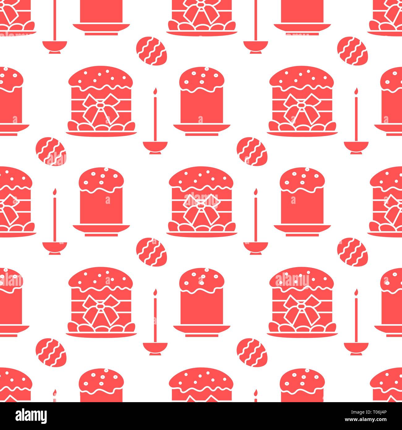 Seamless pattern with Easter cakes - Seamless Pattern With Easter Cakes Candle Decorated Eggs Happy Easter Festive Background Design For Banner Poster Or Print T06J4P 