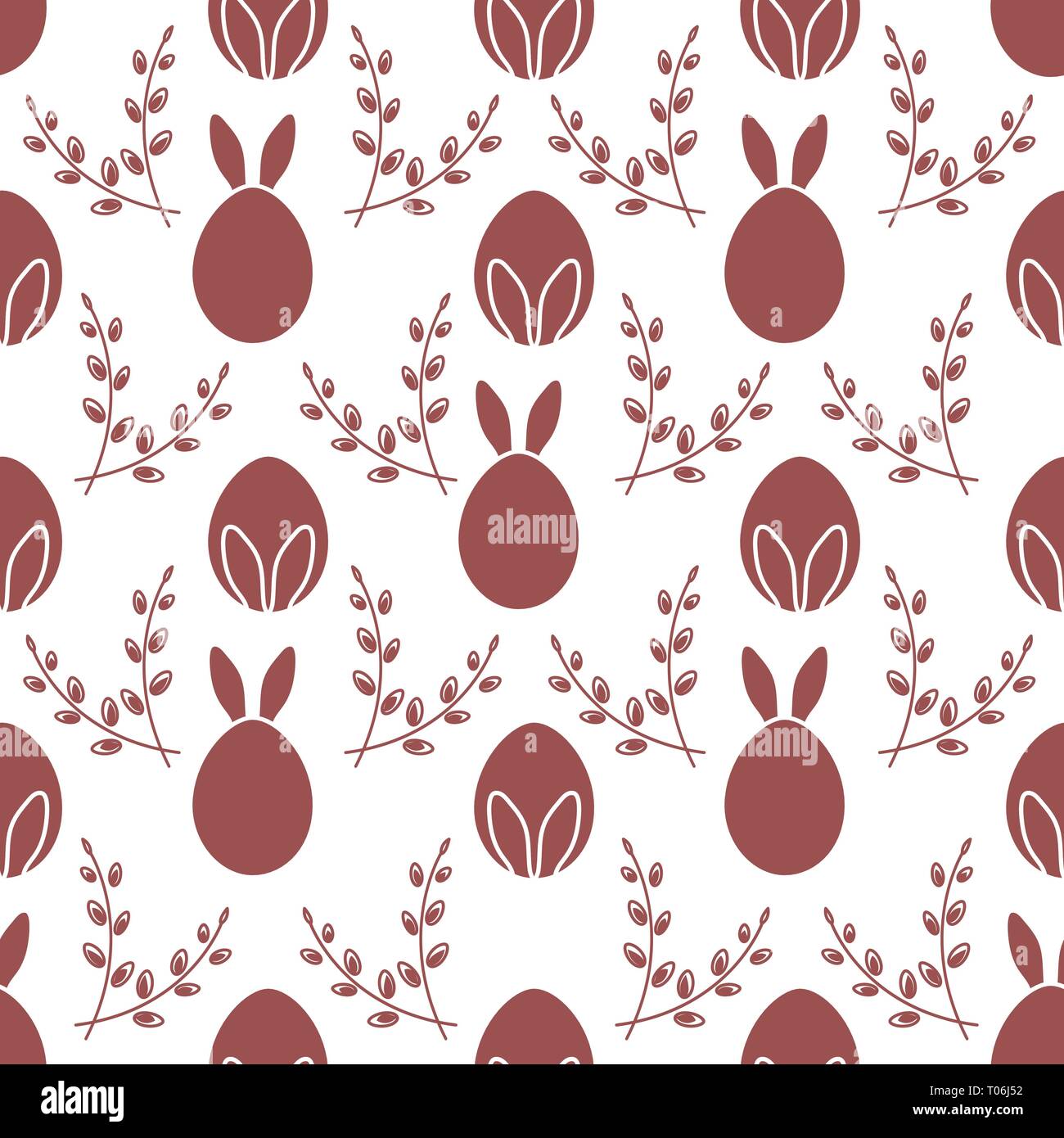 Seamless pattern with Easter Bunny ears, eggs, willow branches. Happy ...