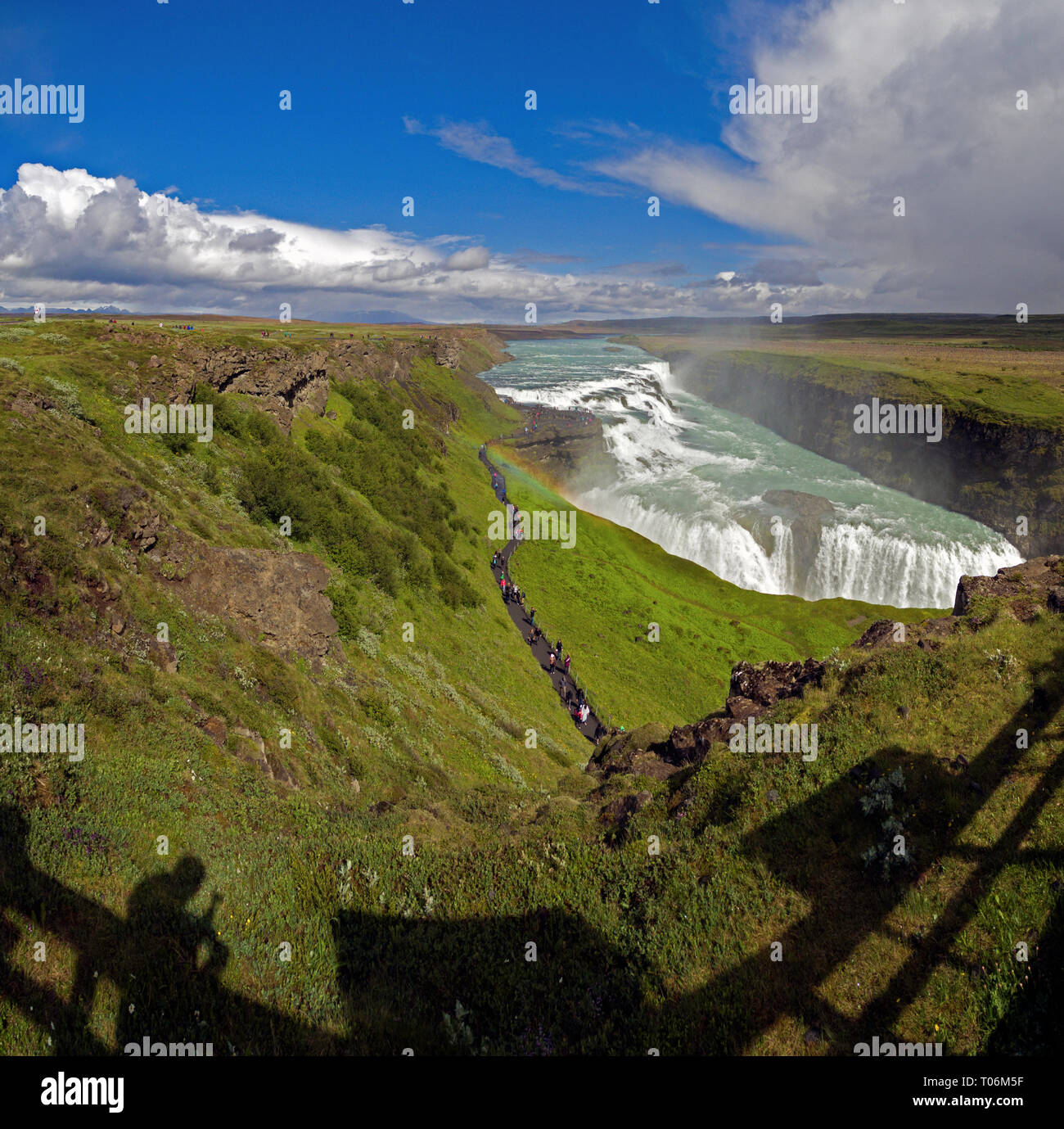 A huge series of waterfalls and river gorge in central iceland. The glacier melt river falls into the volcanic ravine. Stock Photo