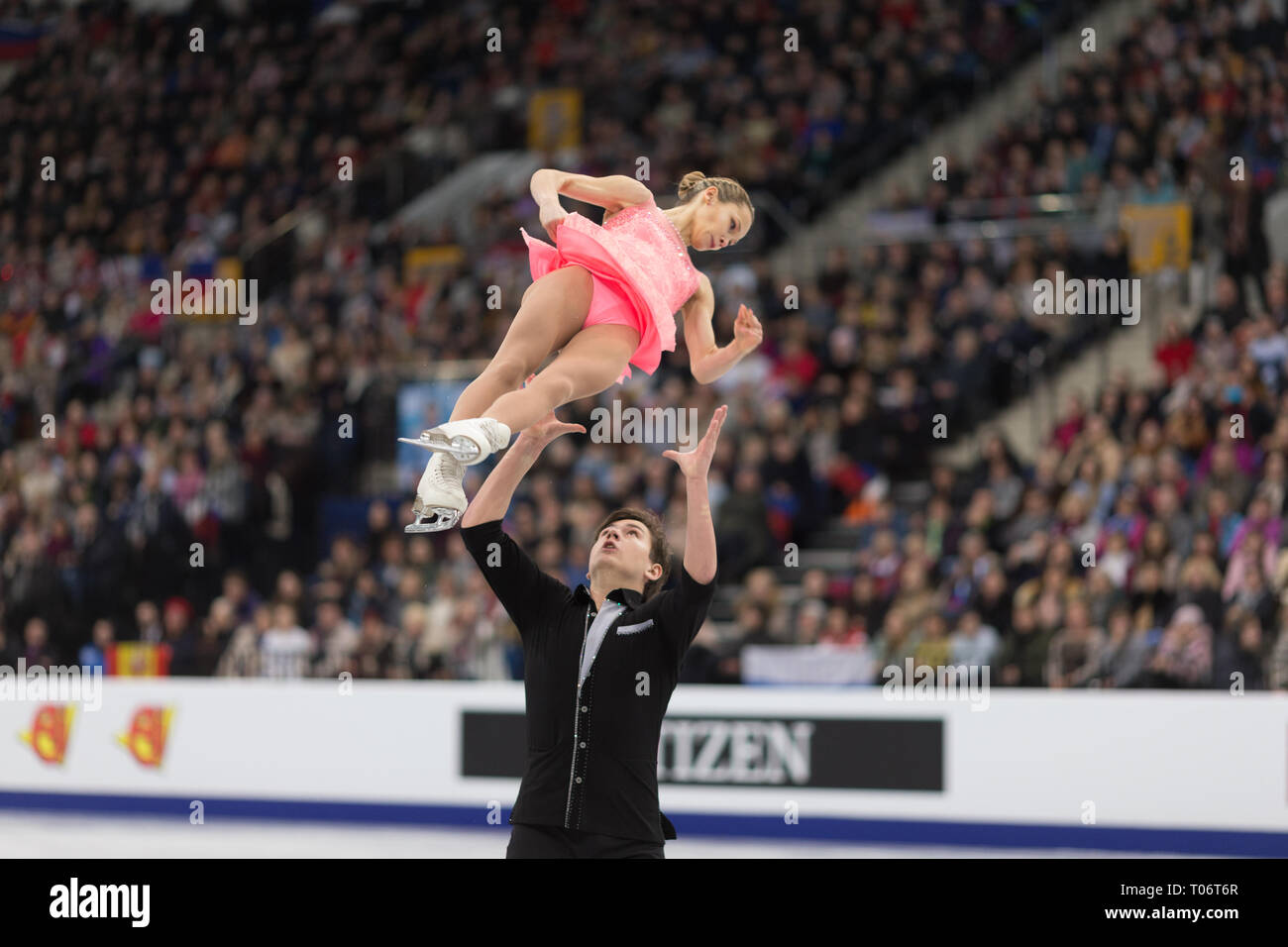 Daria Pavliuchenko and Denis Khodykin from Russia during 2019 European championships Stock Photo