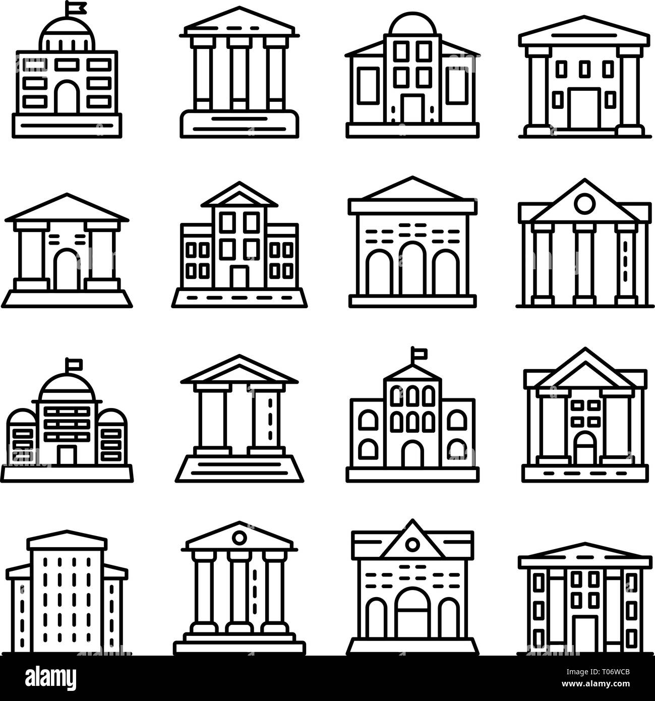 Courthouse icons set, outline style Stock Vector