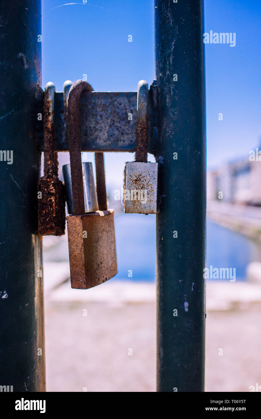 Lock. Locks on the bridge as a sign of love and loyalty Stock Photo Alamy