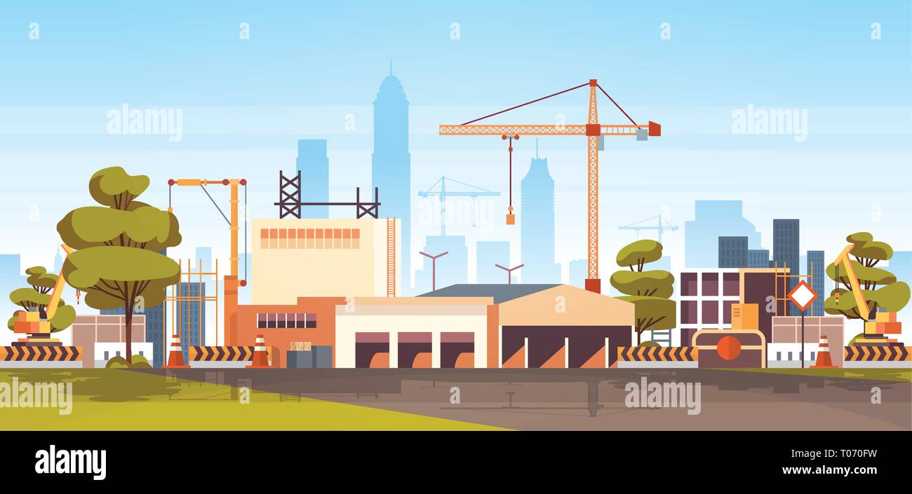 Modern City Construction Site Tower Cranes Building Residential