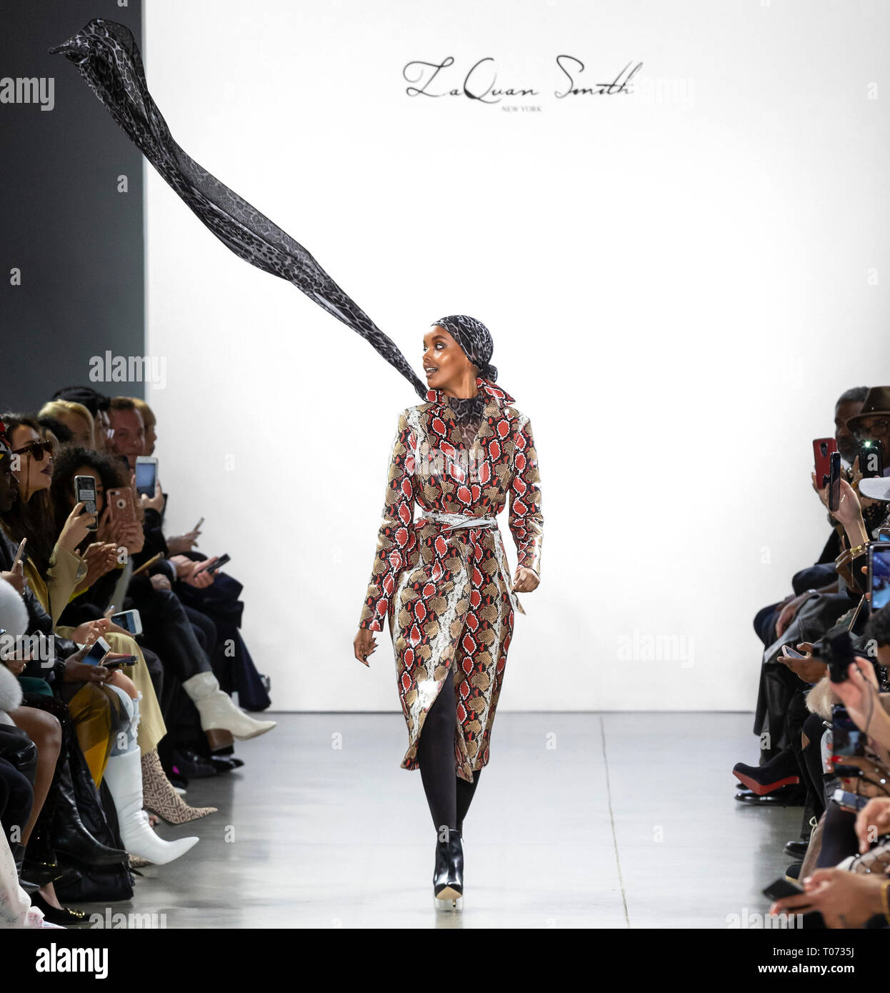New York, New York - February 10, 2019: Halima Aden walks the runway at ...