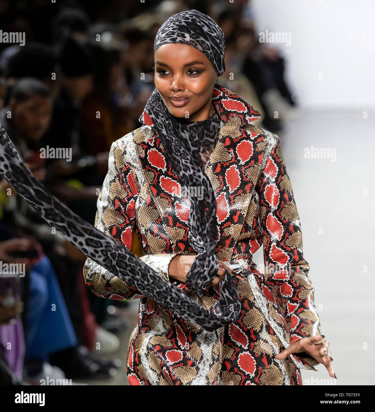 New York, New York - February 10, 2019: Halima Aden walks the runway at ...