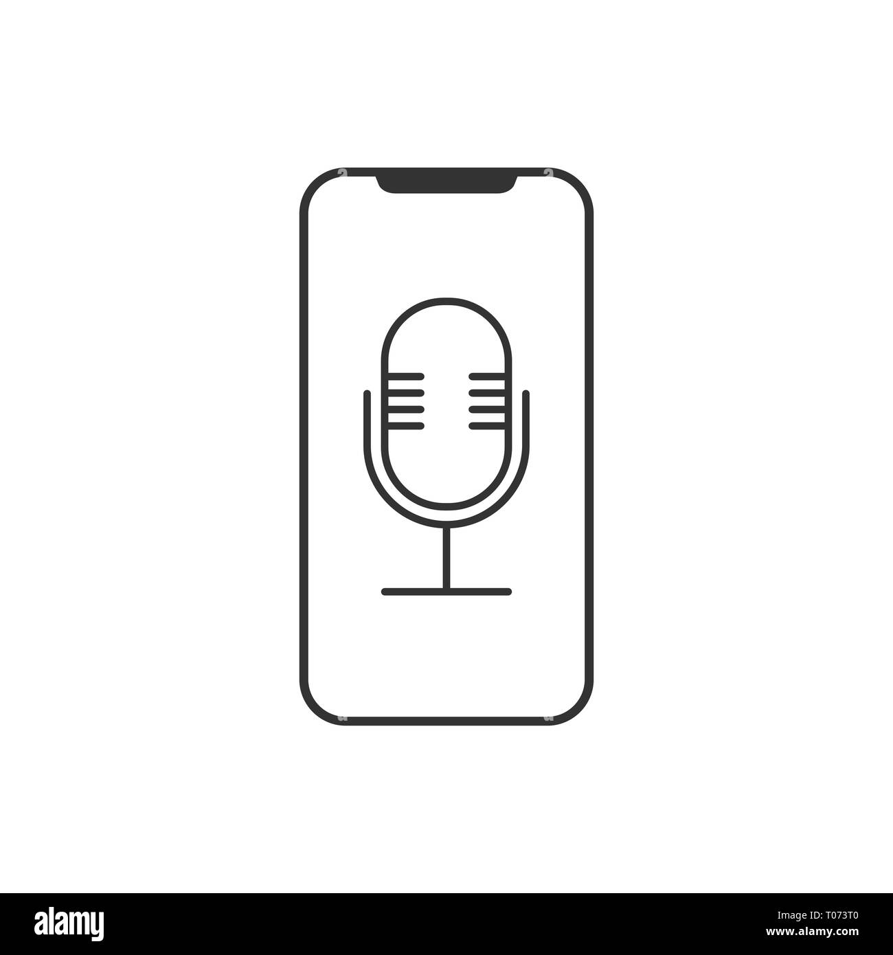 Smartphone, microphone, voice recorder icon. Vector illustration, flat design. Stock Vector