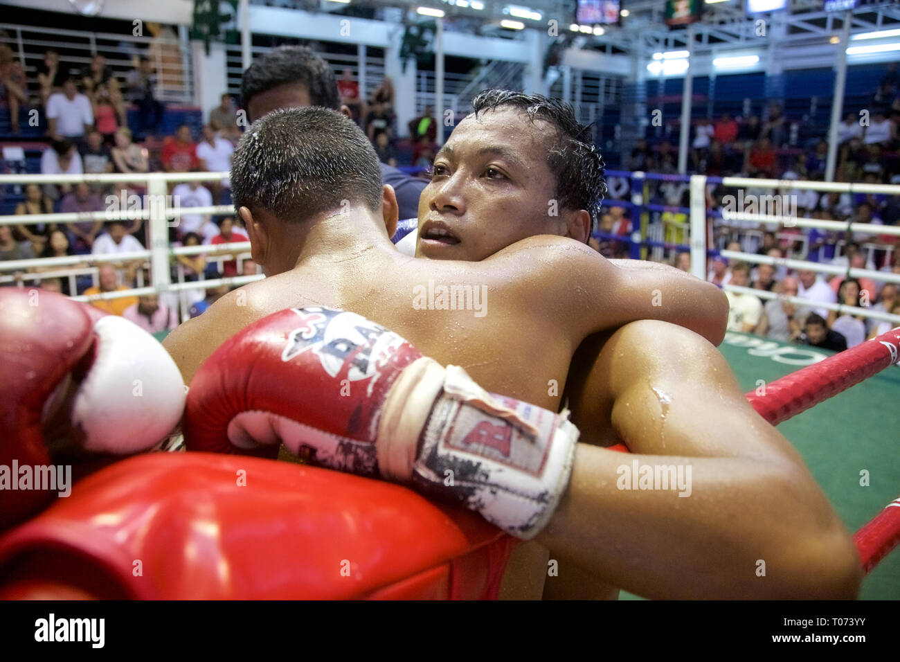 A Muay Thai, kick boxer waiting for his fight, Phuket , Thailand