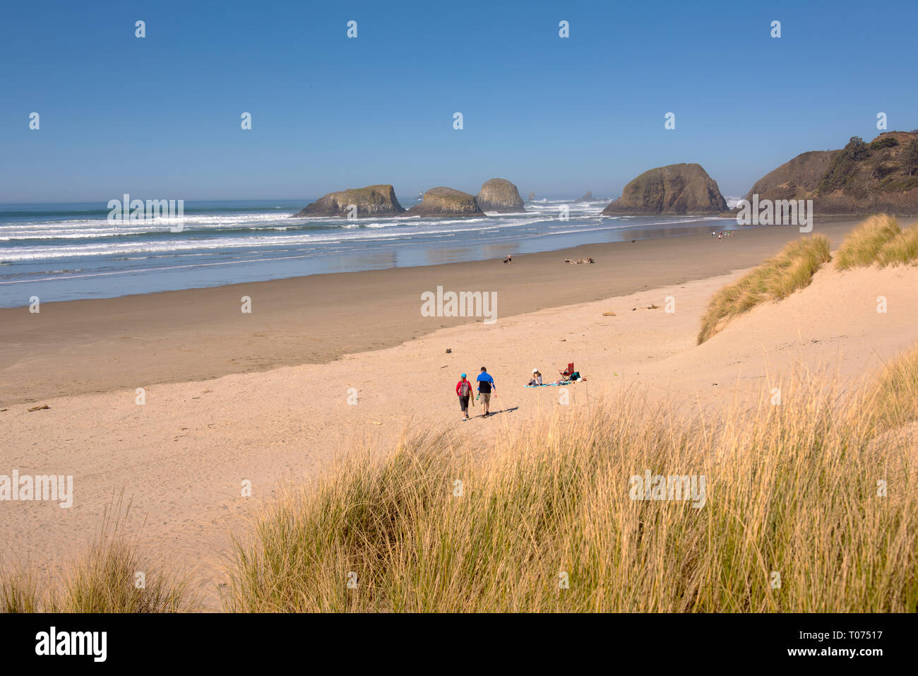 Visiting the beach in Canon Beach Oregon coast Stock Photo Alamy