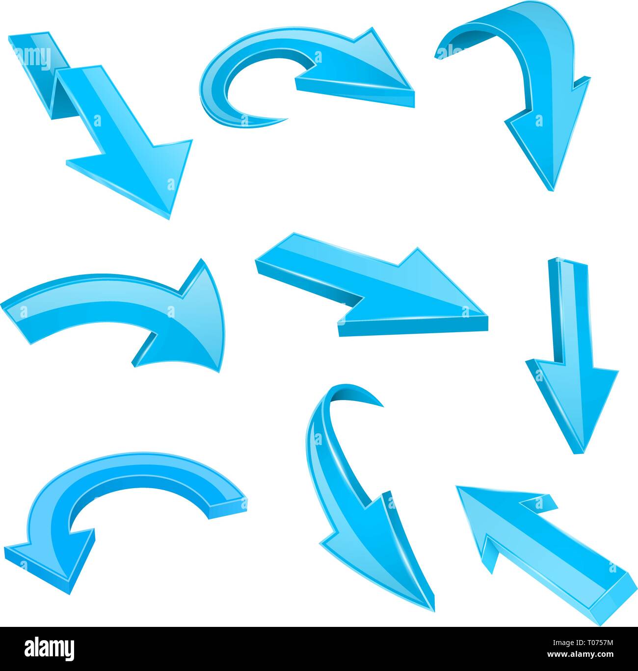 Blue 3d shiny arrows. Set of bent icons Stock Vector Image & Art - Alamy